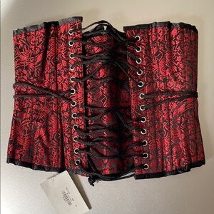 Chic Red and Black Floral Corset